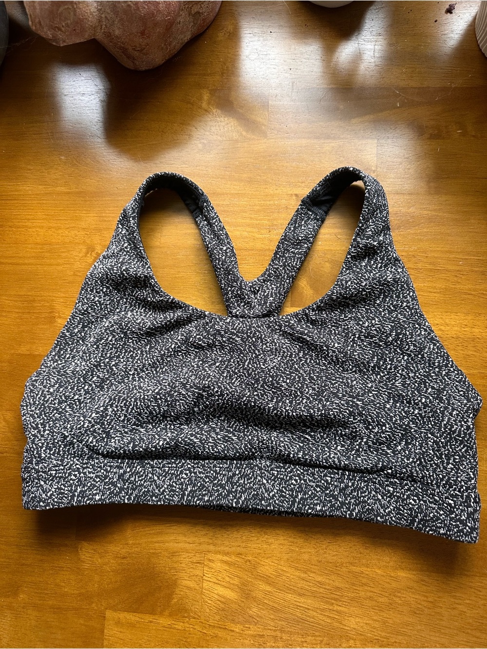 Athleta Black and White Speckle Racerback Sports Bra